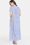 Zivame Pretty Florals Woven Full Length Nightdress - Cashmere Blue — thumbnail 3